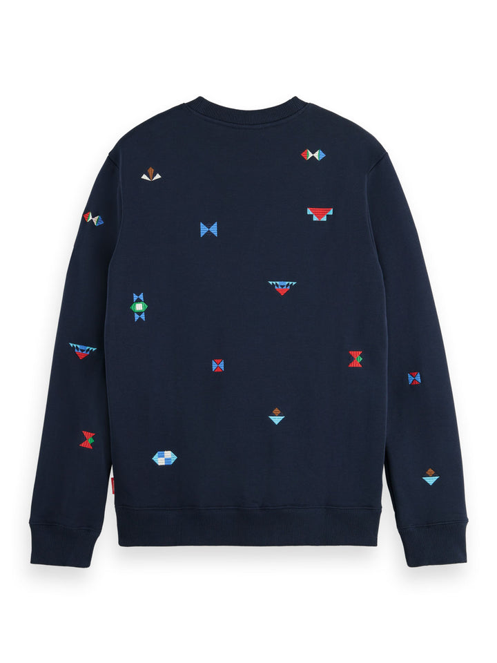 Embroidered Crewneck Sweatshirt in Night with AOP | Buster McGee