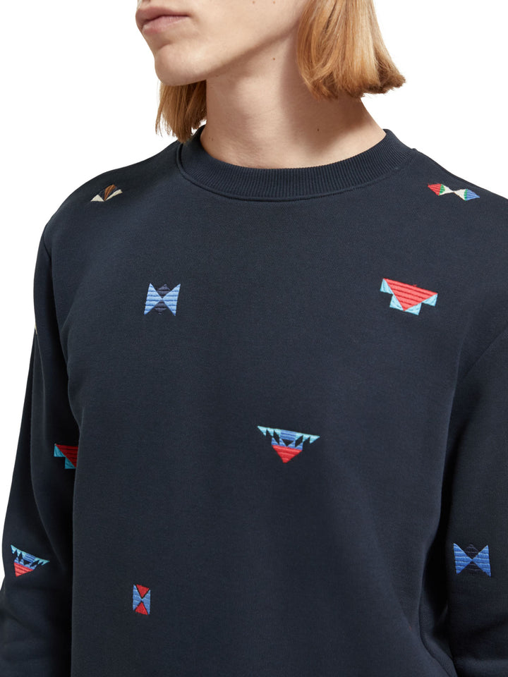 Embroidered Crewneck Sweatshirt in Night with AOP | Buster McGee