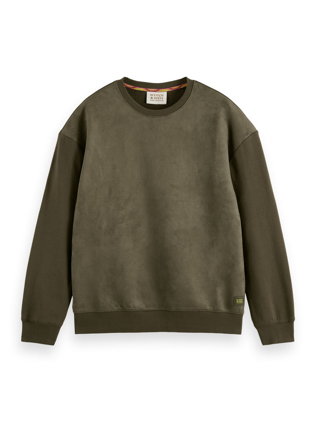 Relaxed Fit Faux Suede Felpa Sweatshirt in Army | Buster McGee