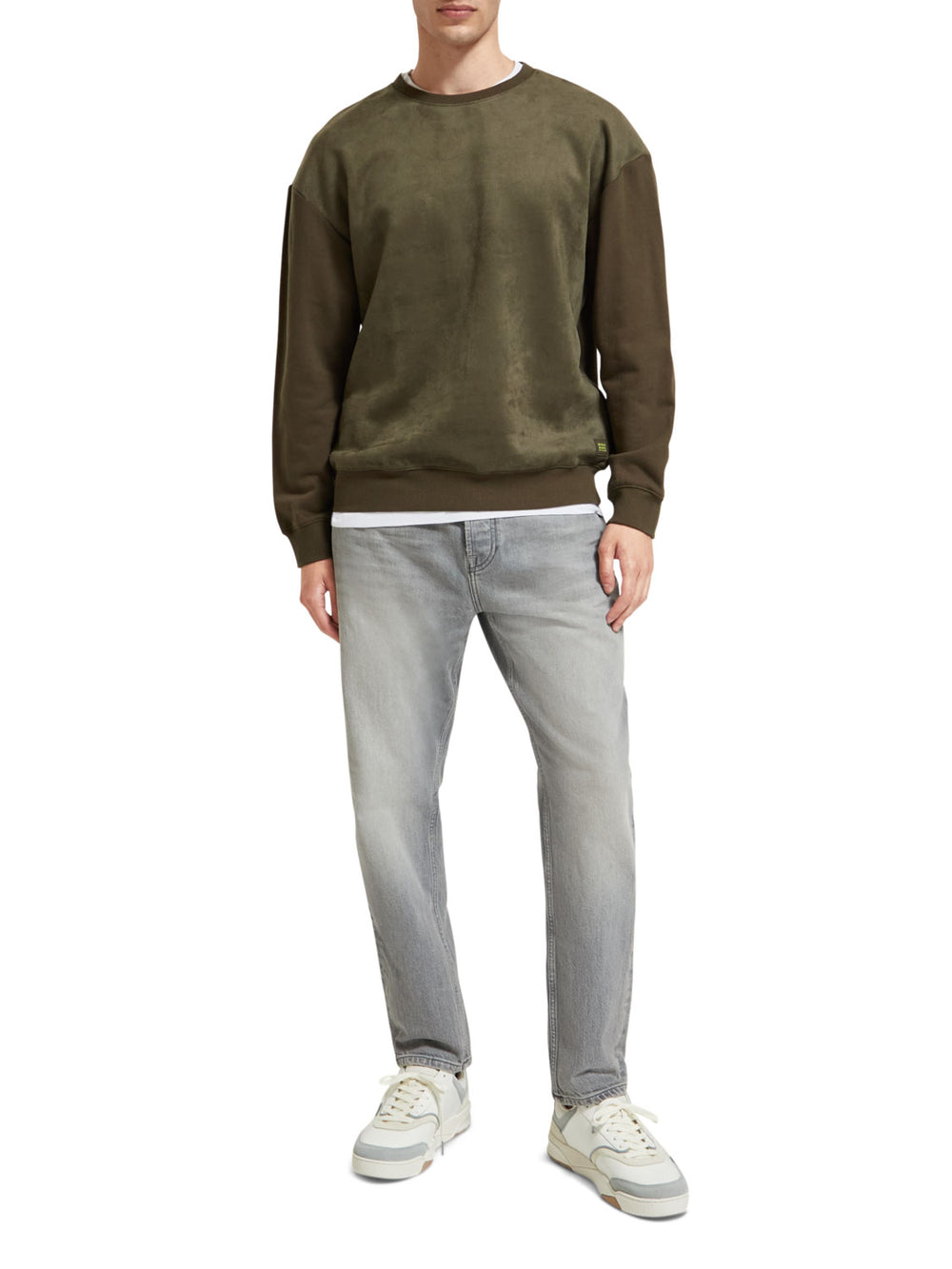 Relaxed Fit Faux Suede Felpa Sweatshirt in Army | Buster McGee