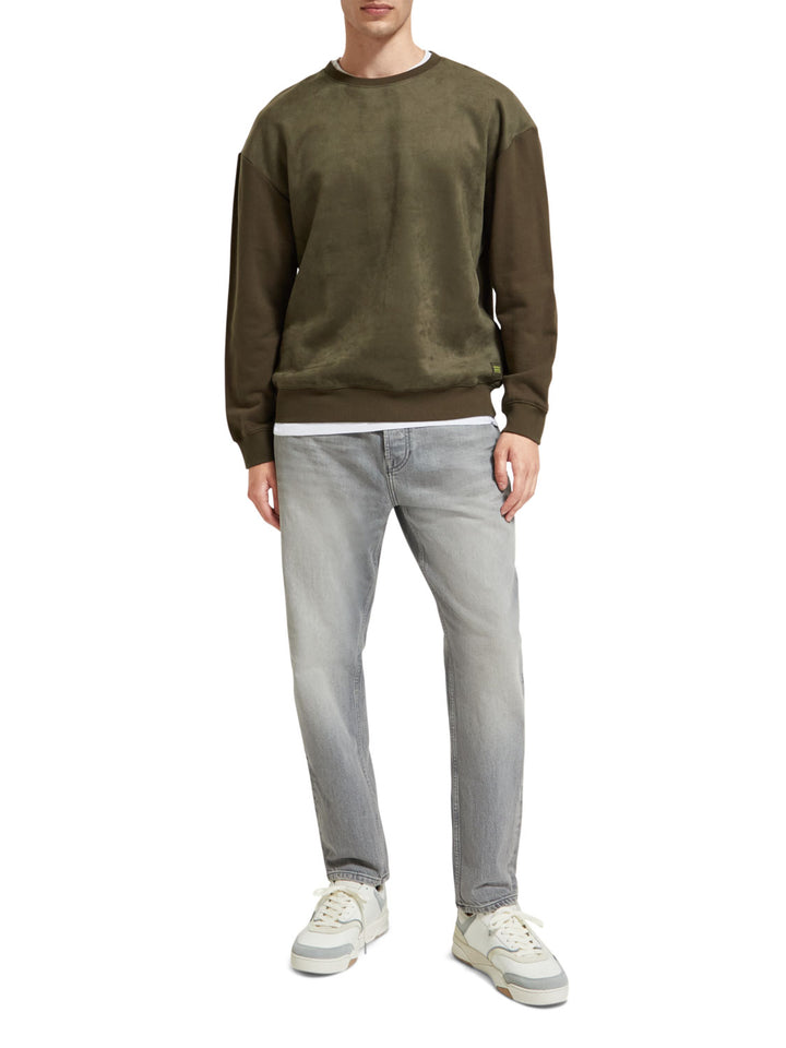 Relaxed Fit Faux Suede Felpa Sweatshirt in Army | Buster McGee