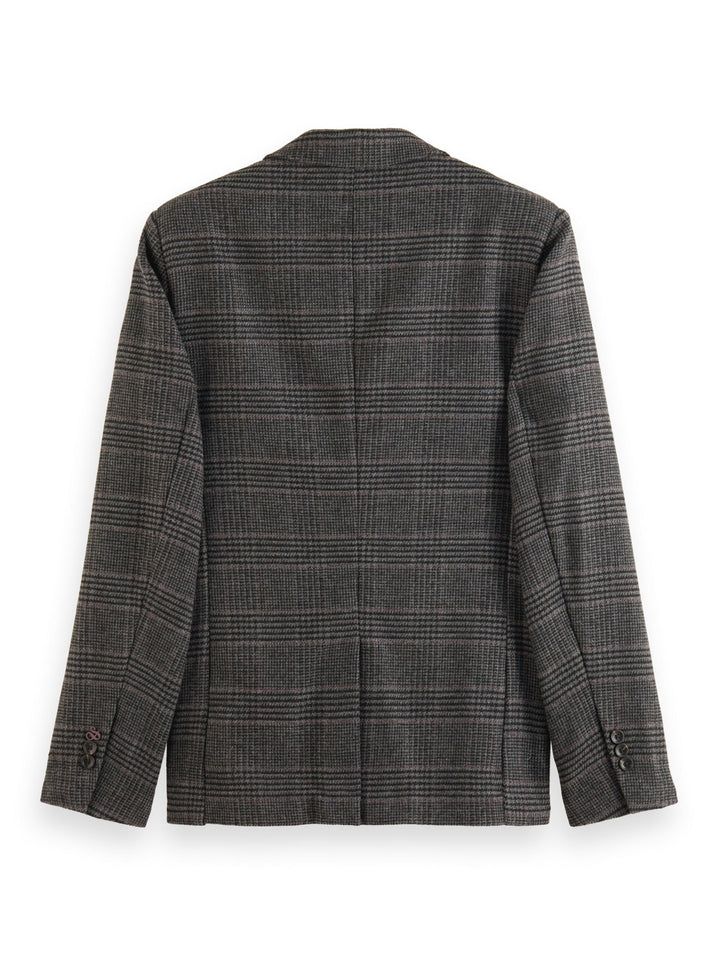 Wool Blend Single Breasted Blazer in Black Grey Check | Buster McGee