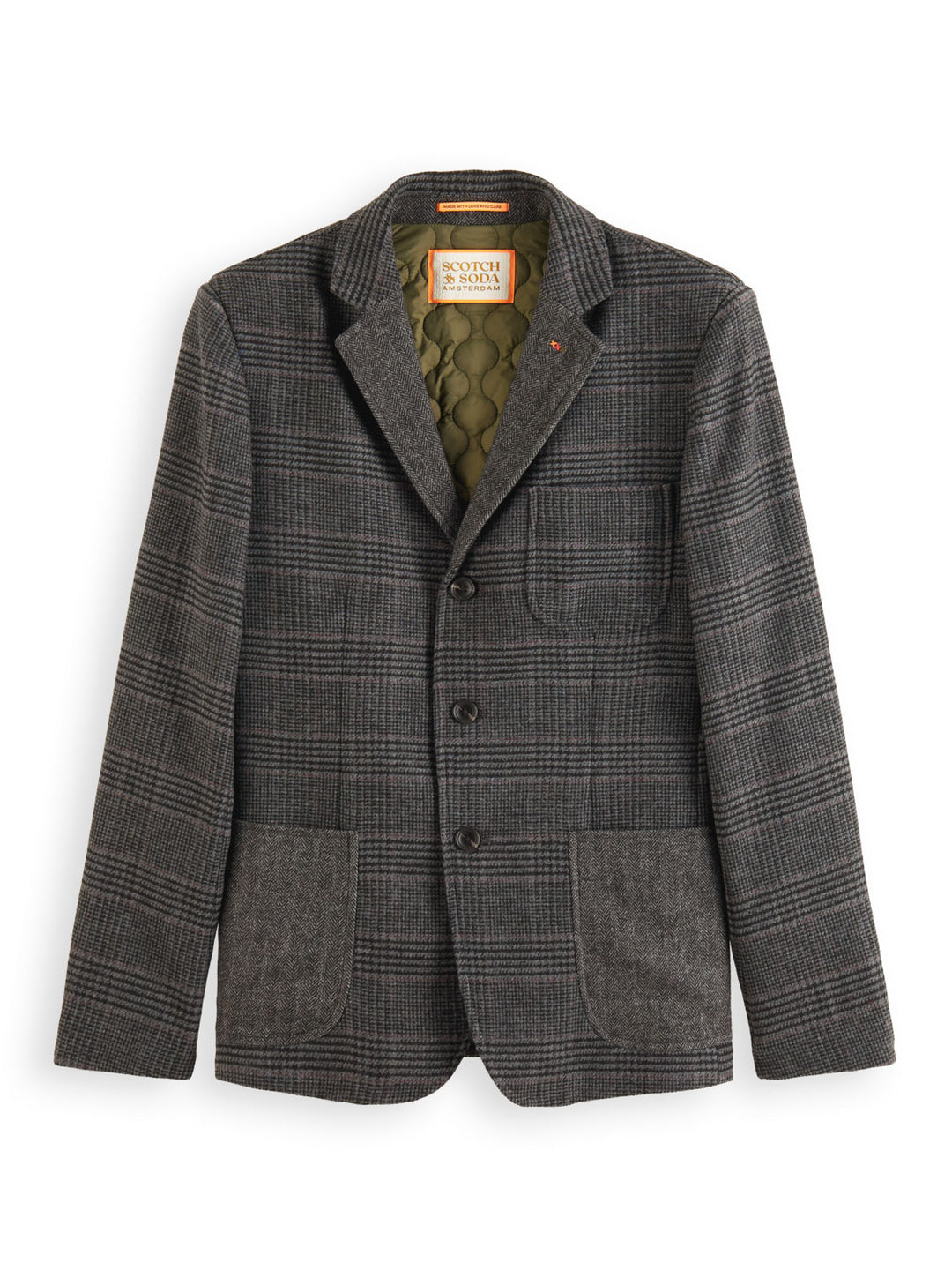 Wool Blend Single Breasted Blazer in Black Grey Check | Buster McGee