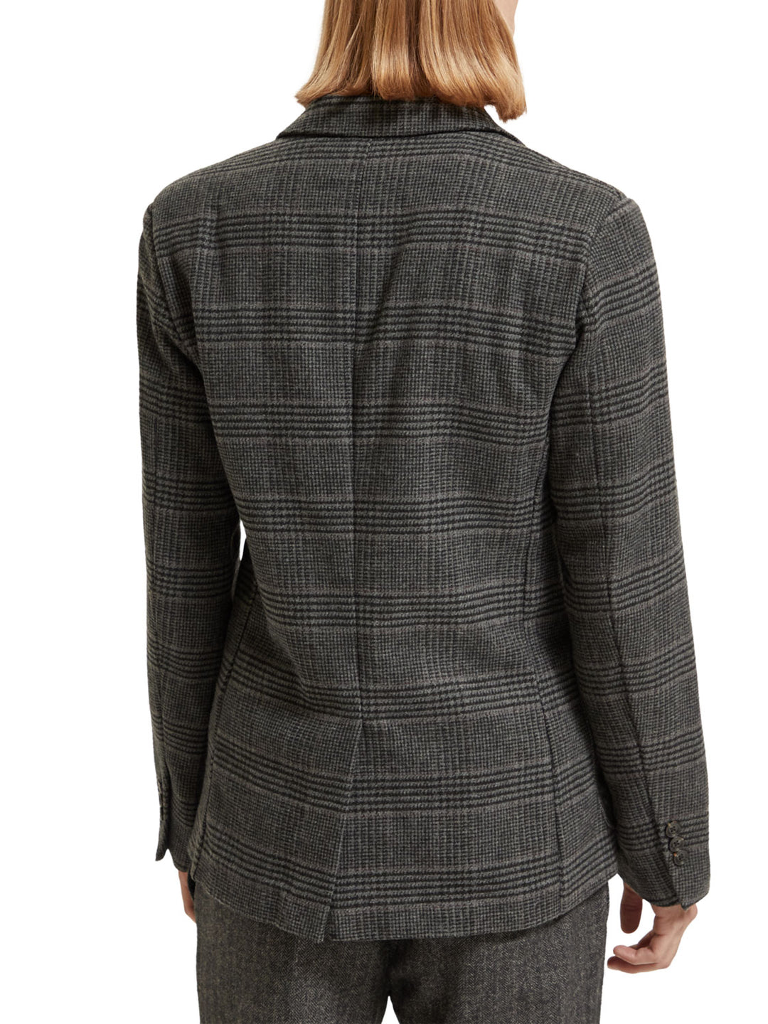 Wool Blend Single Breasted Blazer in Black Grey Check | Buster McGee