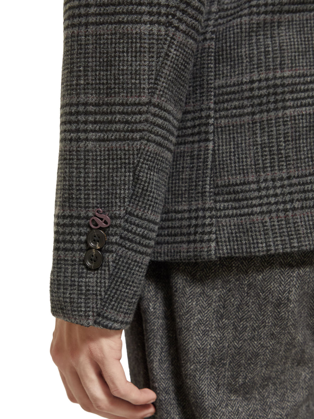 Wool Blend Single Breasted Blazer in Black Grey Check | Buster McGee