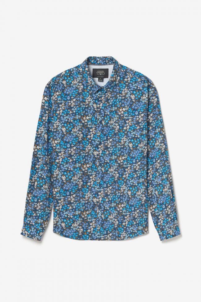 Griba Blue Floral Print Longsleeve Shirt in Galaxy
