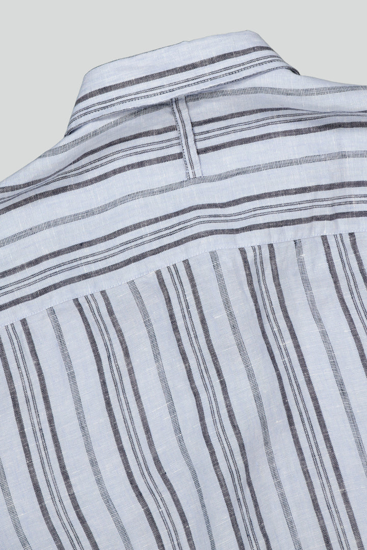 NN07 - Arne 5220 Linen LS Shirt in Navy Stripe | Buster McGee