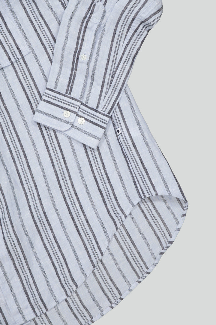 NN07 - Arne 5220 Linen LS Shirt in Navy Stripe | Buster McGee