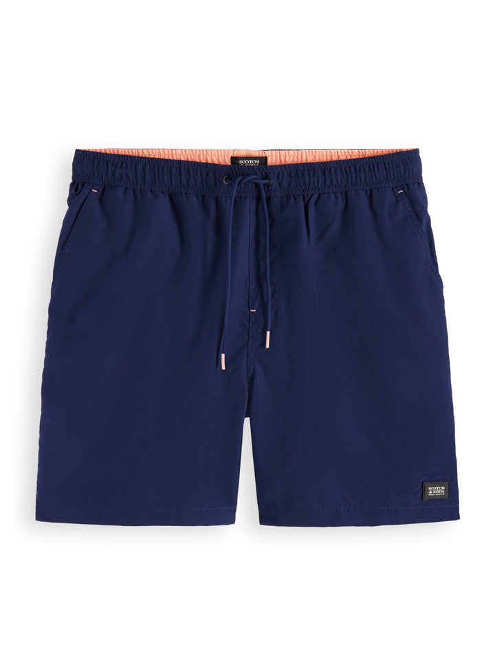 Scotch & Soda Mid-Length Solid Swim Short in Navy | Buster McGee