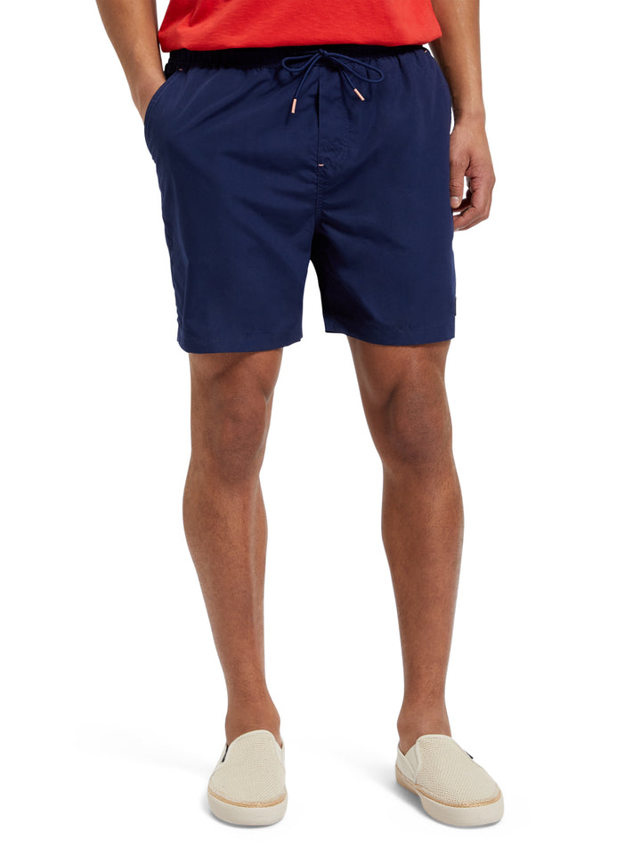 Scotch & Soda Mid-Length Solid Swim Short in Navy | Buster McGee