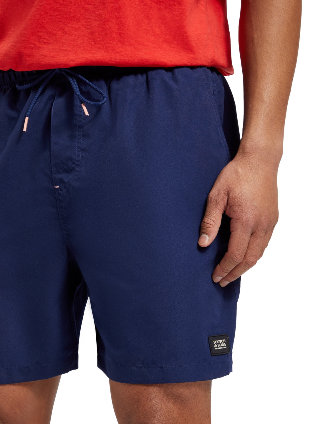 Scotch & Soda Mid-Length Solid Swim Short in Navy | Buster McGee