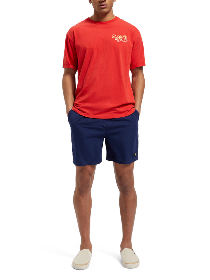 Scotch & Soda Mid-Length Solid Swim Short in Navy | Buster McGee