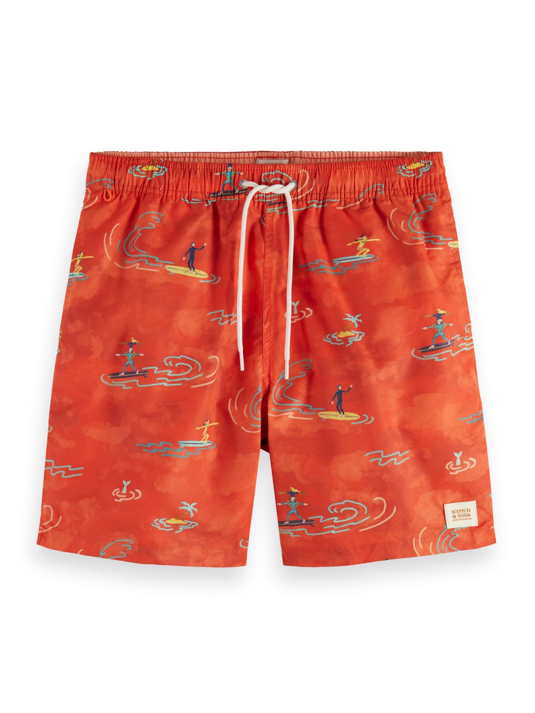 All Over Print Swim Shorts in Red Surfer Print | Buster McGee