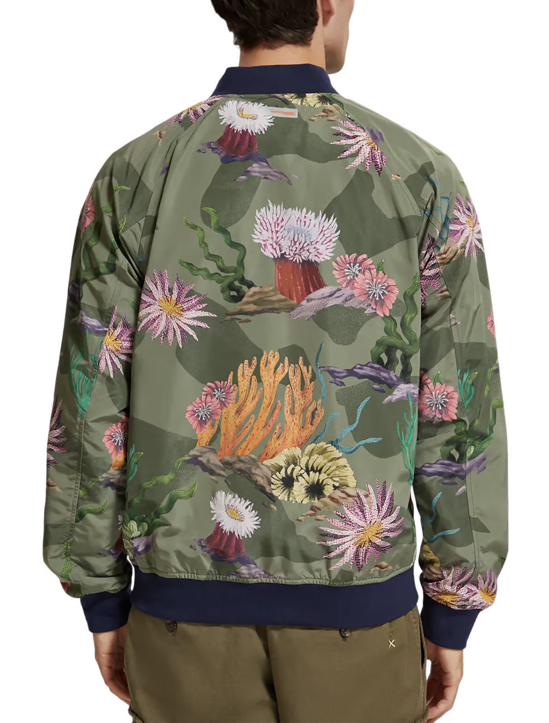 Printed Reversible Bomber Jacket in Navy Blue | Buster McGee