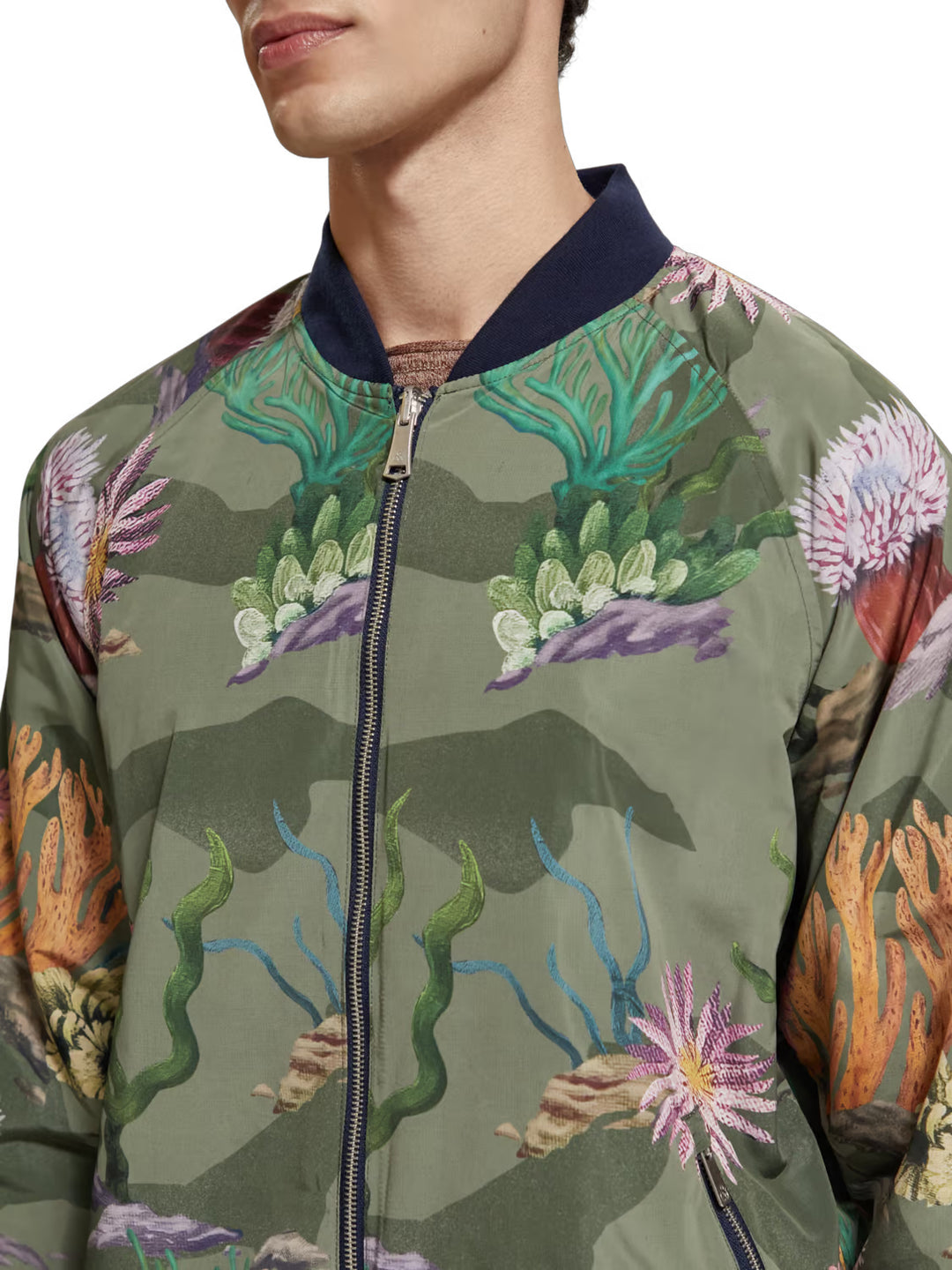 Printed Reversible Bomber Jacket in Navy Blue | Buster McGee