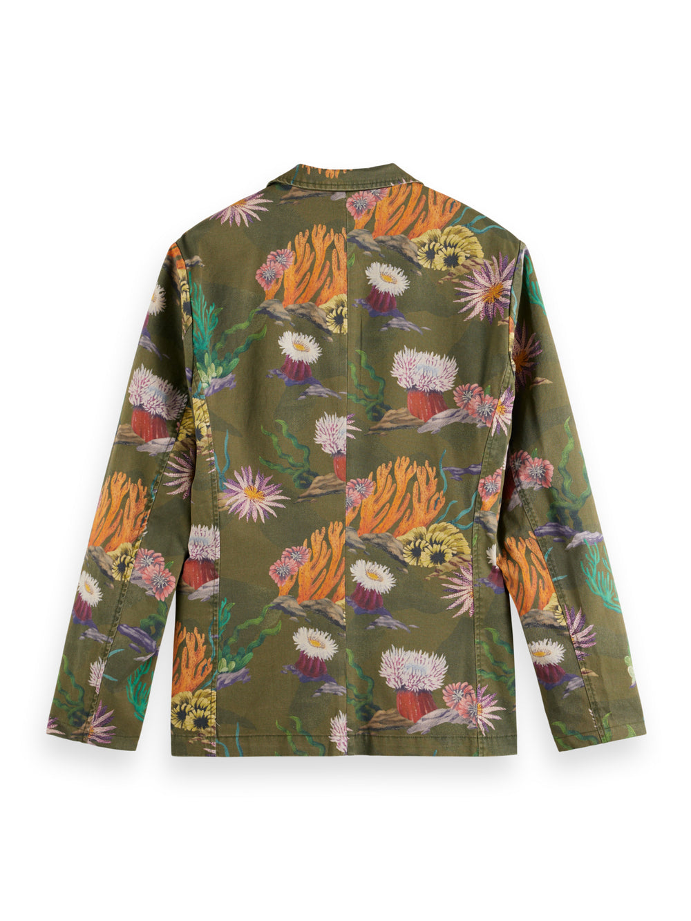 Printed Twill Safari Blazer in Camo Coral Allover Print | Buster McGee