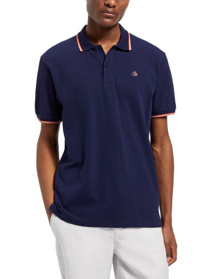 Cotton Tipping Polo Shirt in Navy Blue | Buster McGee