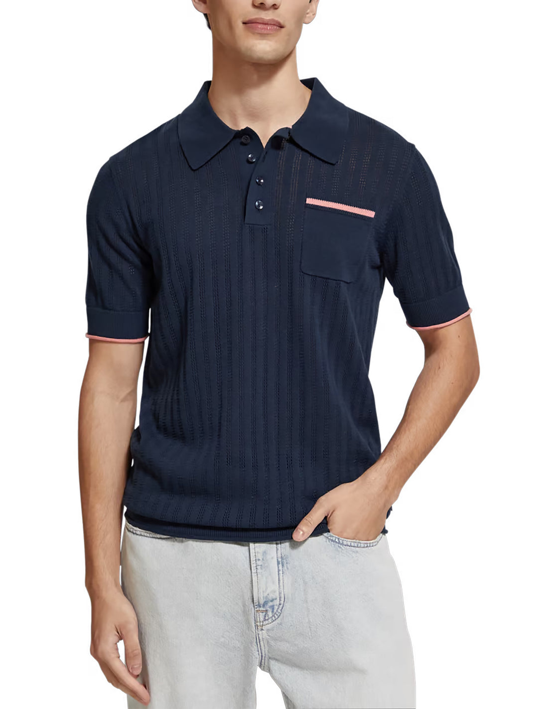 Scotch & Soda Openwork Polo Shirt in Navy | Buster McGee