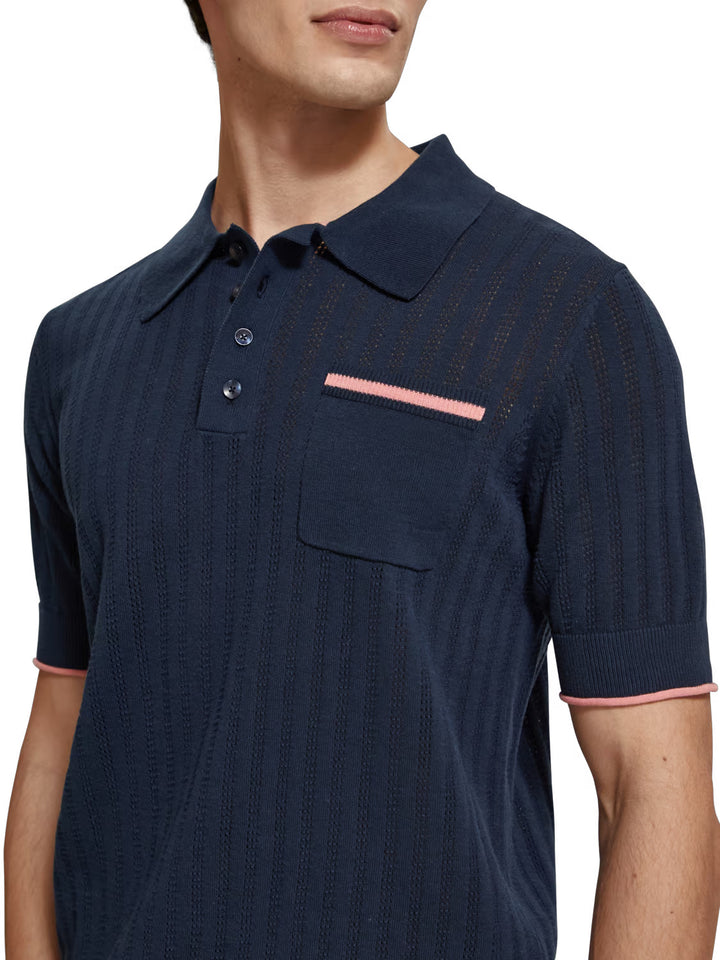 Scotch & Soda Openwork Polo Shirt in Navy | Buster McGee