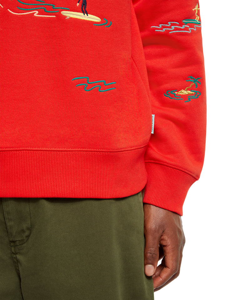 All Over Embroidery Crewneck Sweatshirt in Boat Red | Buster McGee