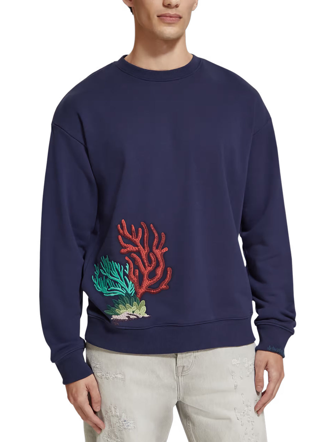 Coral Embroidered Sweatshirt in Navy Blue | Buster McGee