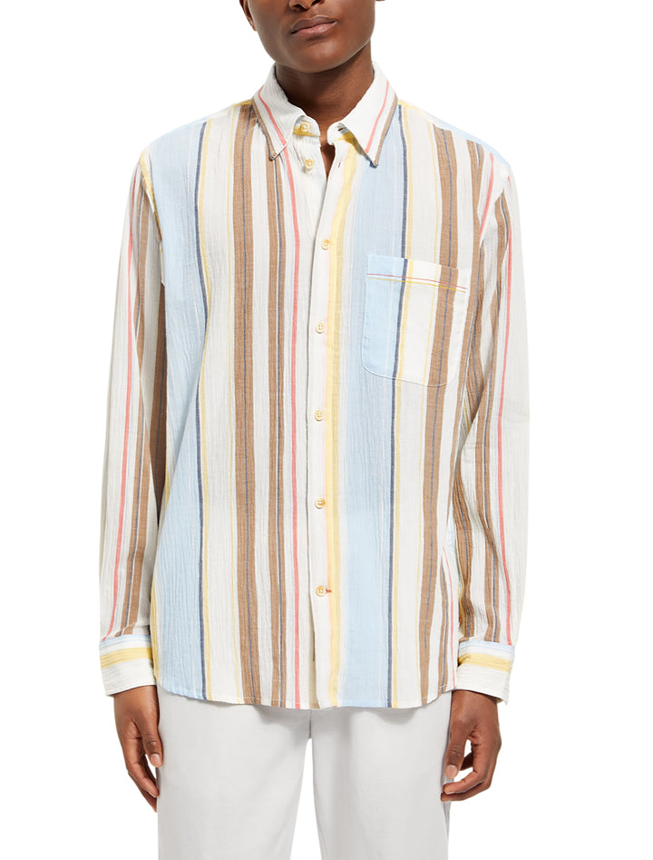 Crinkled Voile Striped Shirt in Multi Stripe | Buster McGee