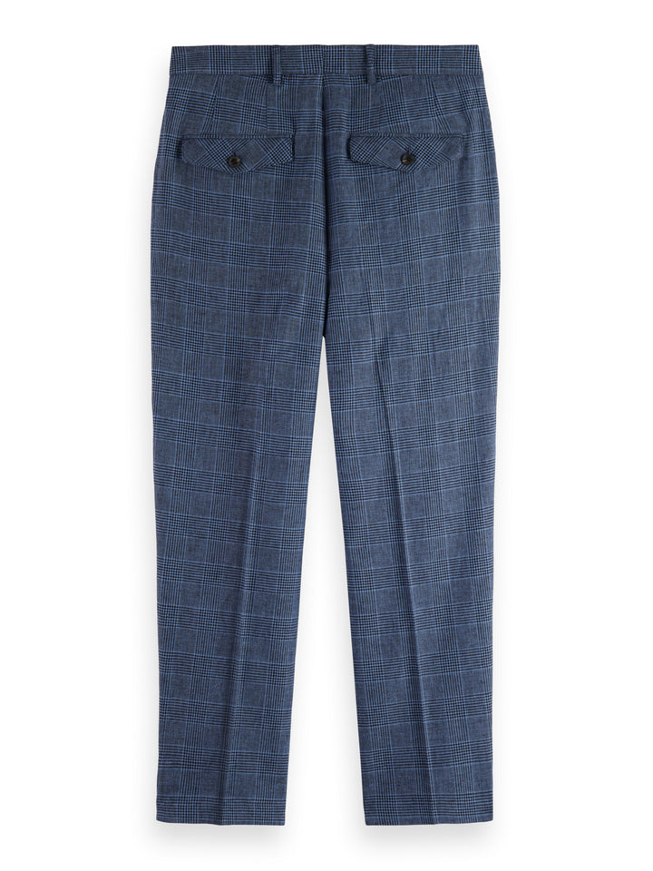 Wide-Leg Pleated Check Chinos in Blue Check | Buster McGee