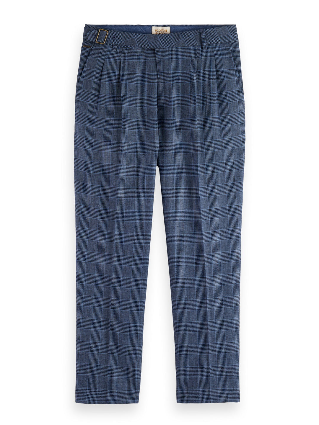 Wide-Leg Pleated Check Chinos in Blue Check | Buster McGee