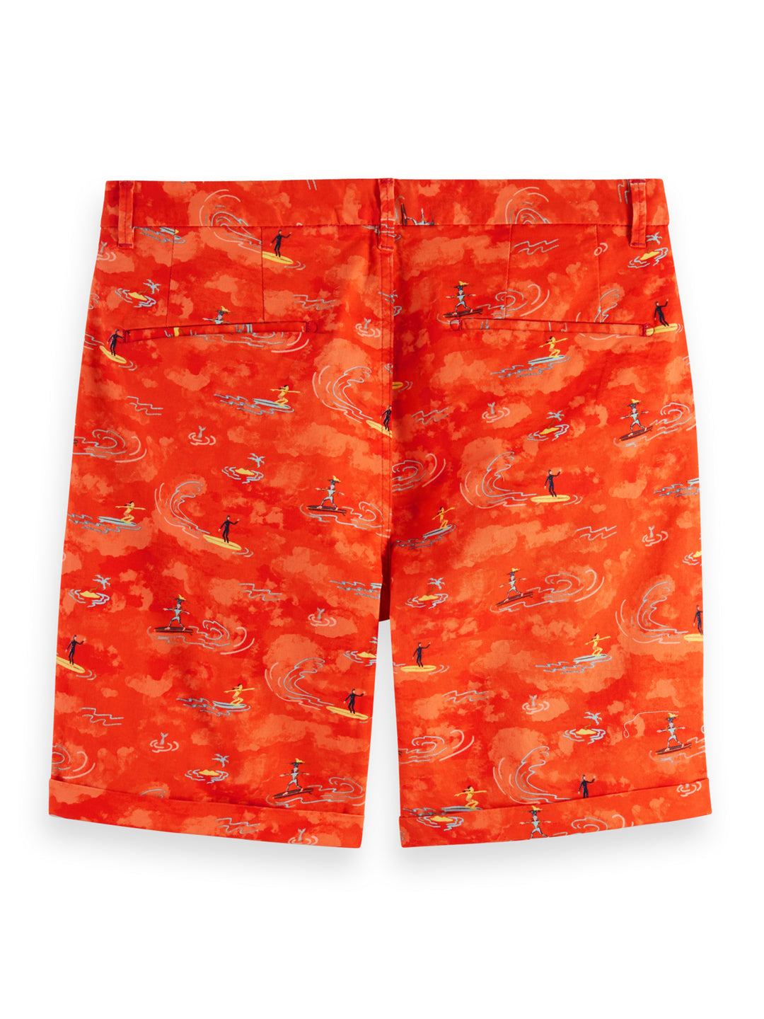 Stuart Printed Stretch Cotton Chino Short in Surfer Boat Red