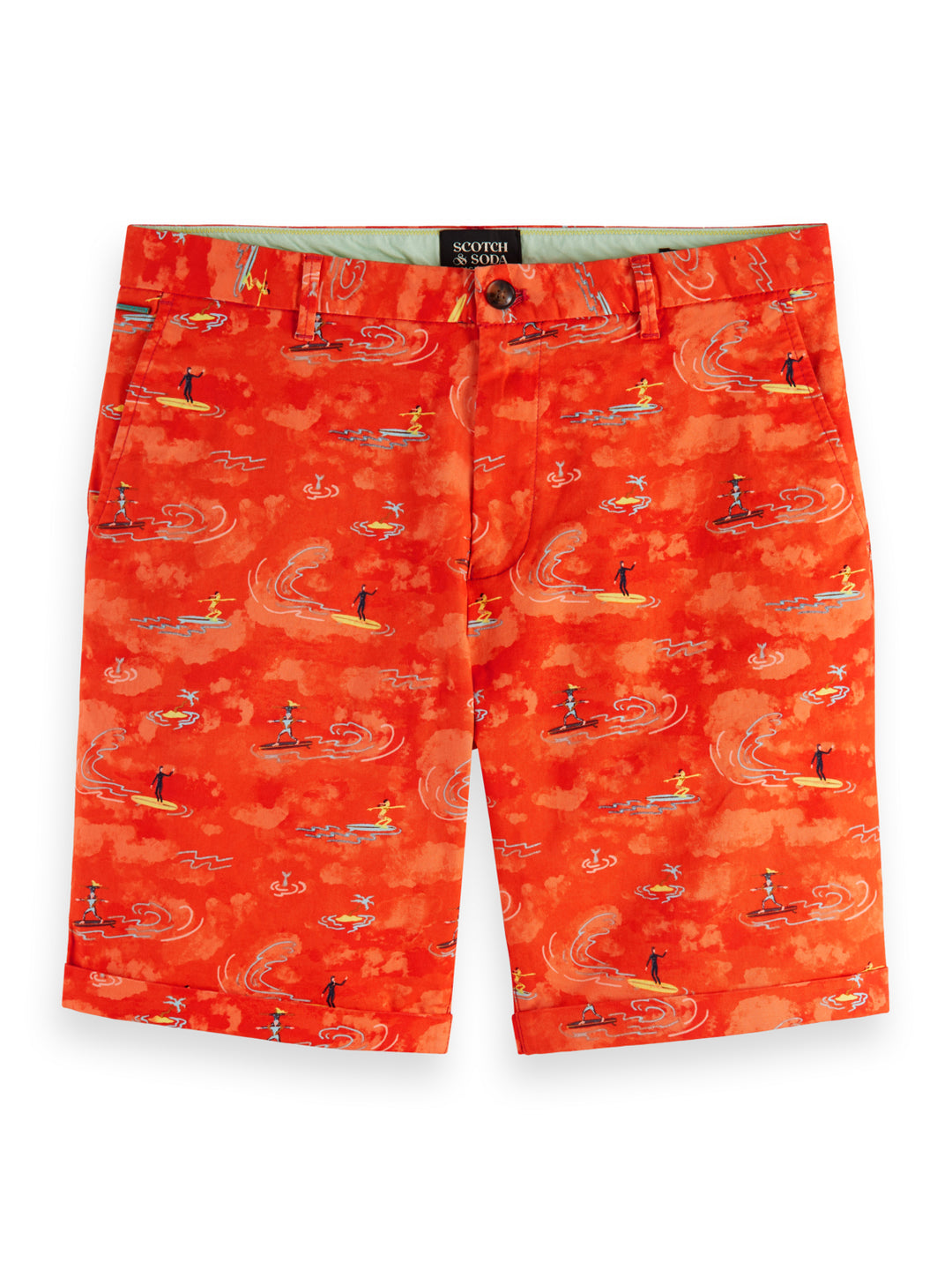 Stuart Printed Stretch Cotton Chino Short in Surfer Boat Red