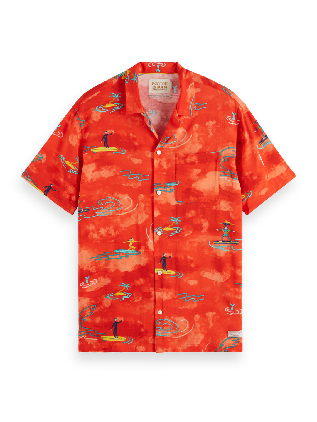 Printed Viscose SS Shirt with Red Surfer All-Over Print | Buster McGee