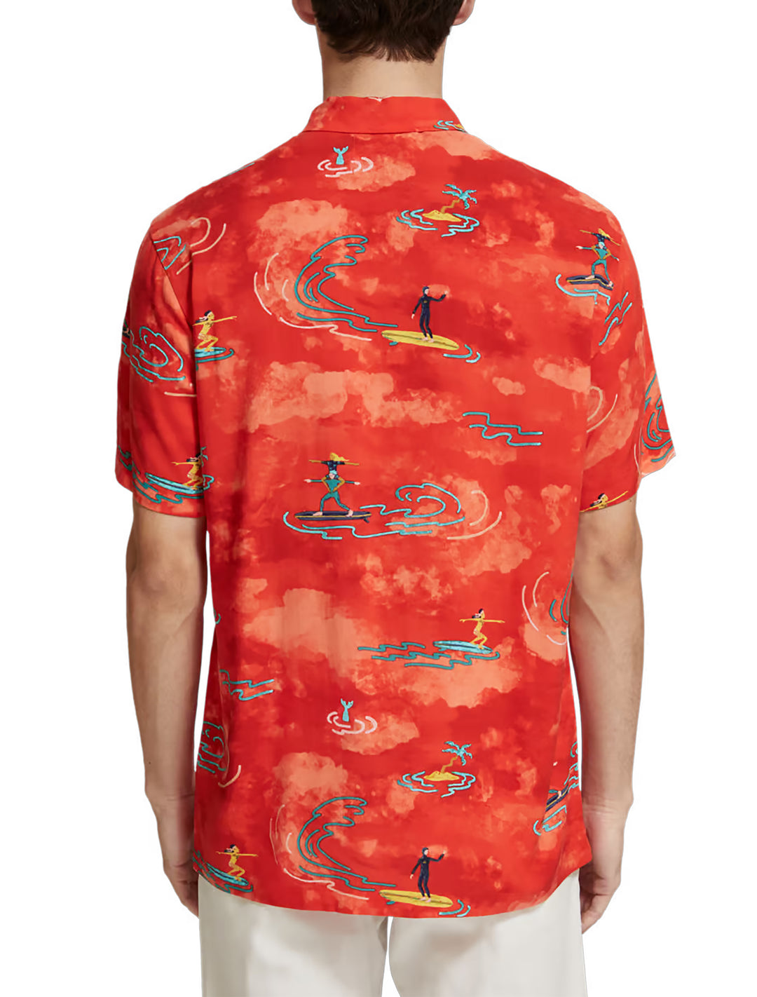 Printed Viscose SS Shirt with Red Surfer All-Over Print | Buster McGee