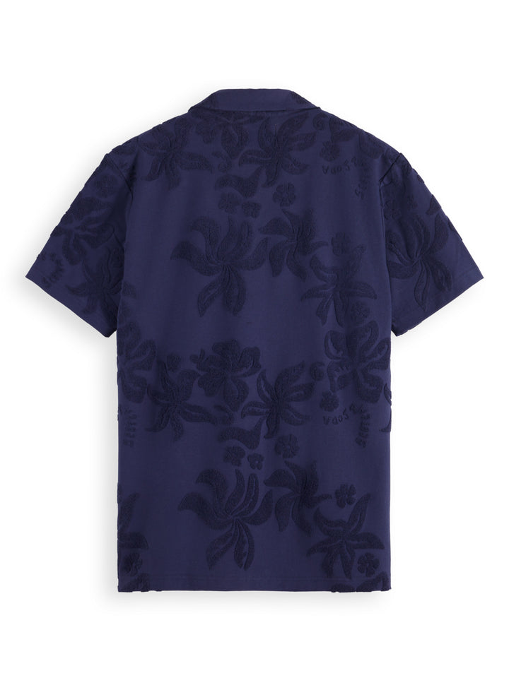 Terry Jacquard Short Sleeve Shirt in Navy Blue | Buster McGee