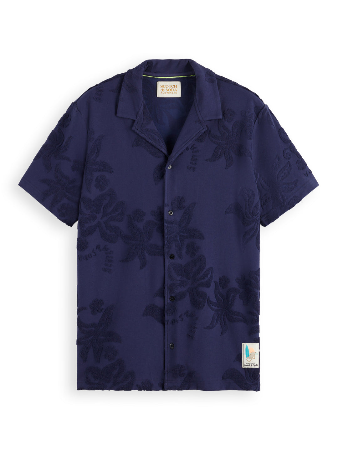 Terry Jacquard Short Sleeve Shirt in Navy Blue | Buster McGee