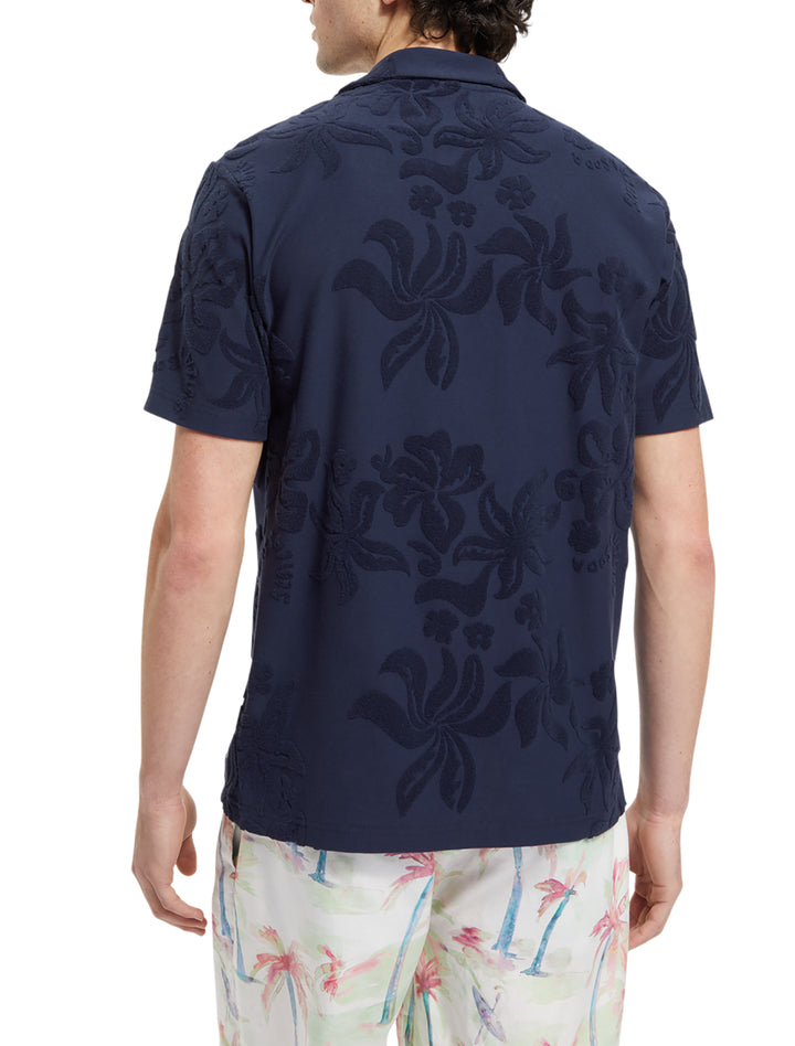 Terry Jacquard Short Sleeve Shirt in Navy Blue | Buster McGee