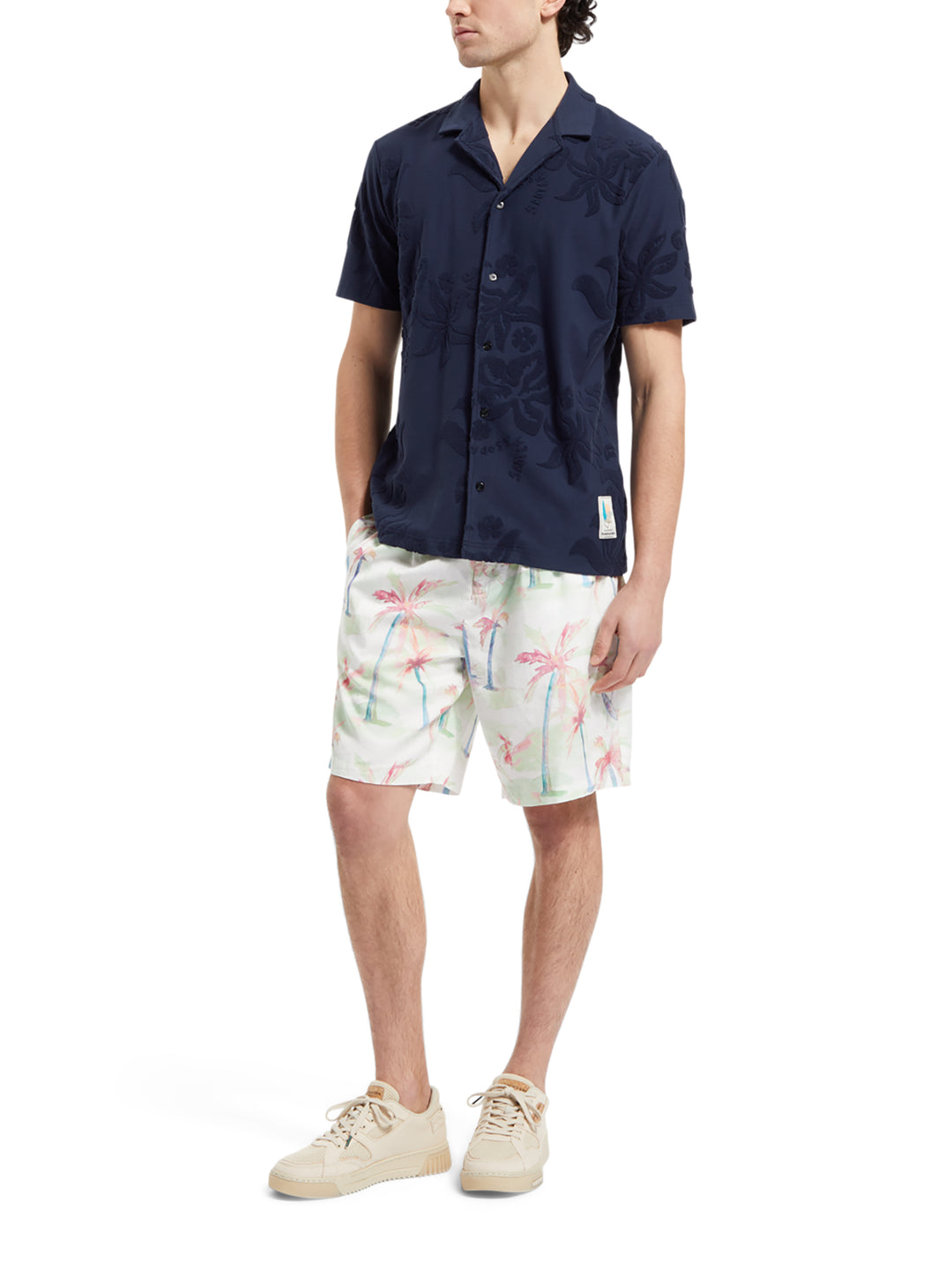 Terry Jacquard Short Sleeve Shirt in Navy Blue | Buster McGee