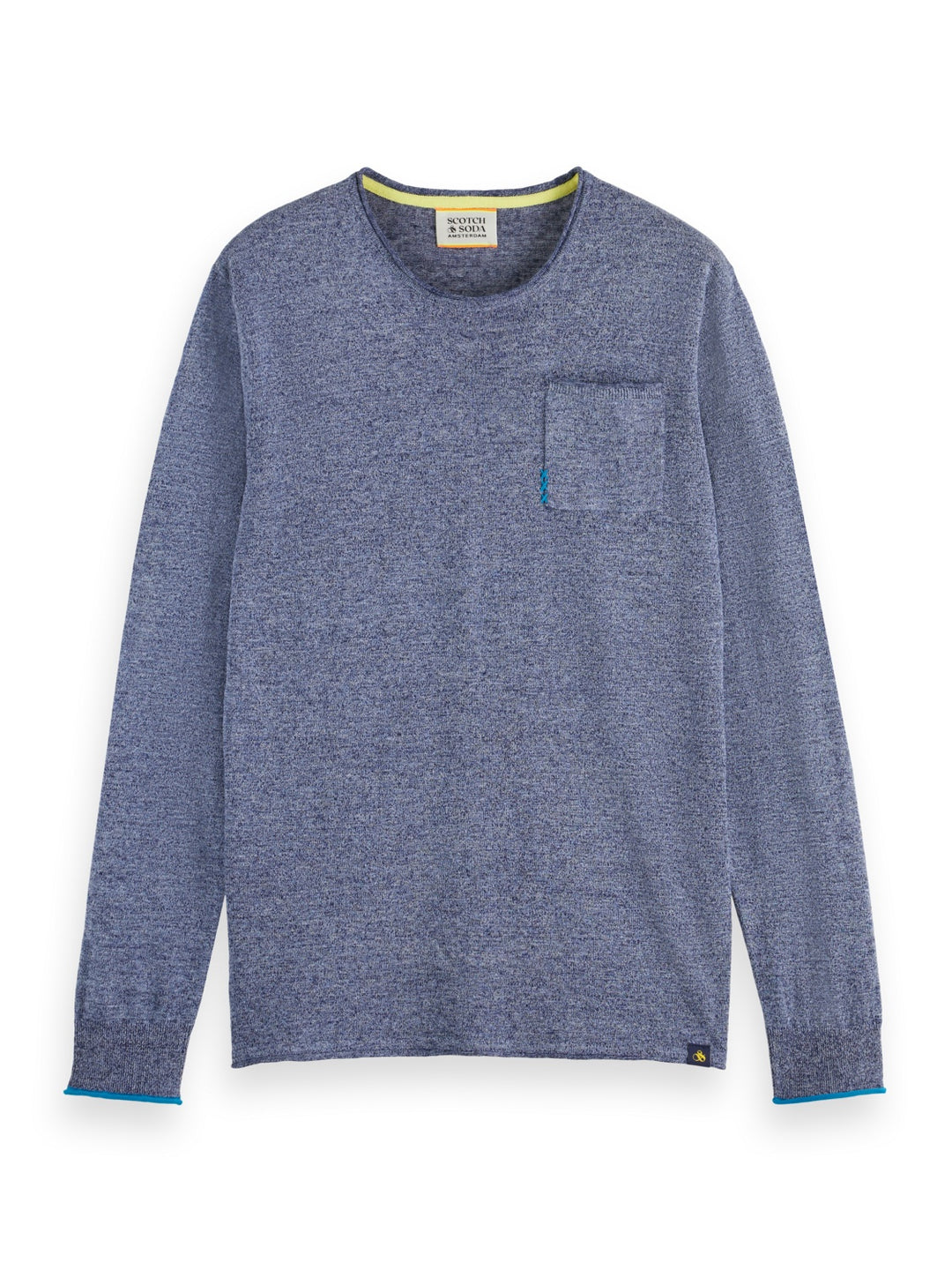 Linen Cotton Blend Crewneck Pullover in Navy Blue | Buster McGee