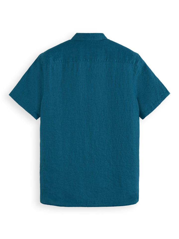 Scotch & Soda Short Sleeve Linen Shirt in Harbour Teal | Buster McGee