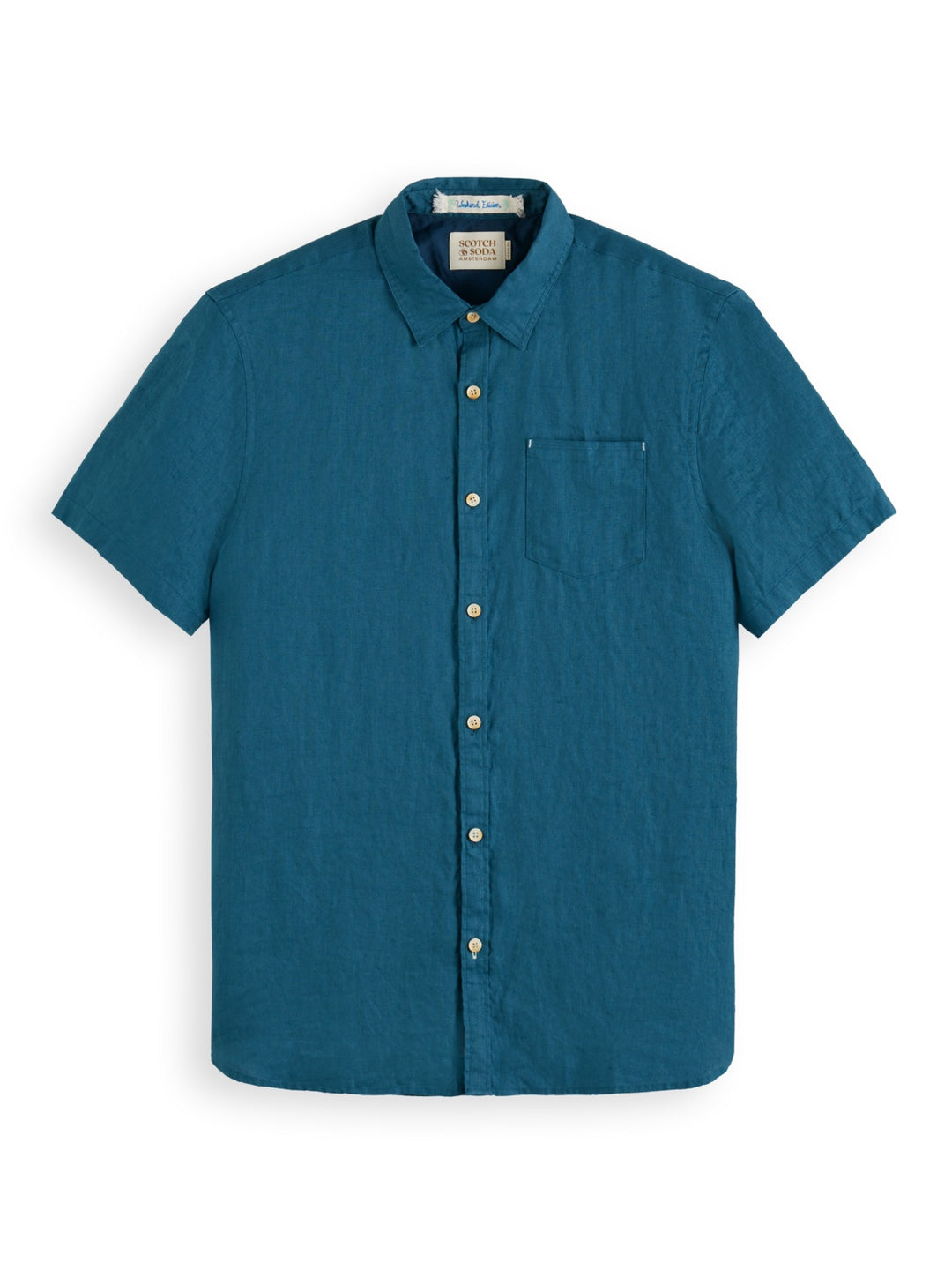 Scotch & Soda Short Sleeve Linen Shirt in Harbour Teal | Buster McGee