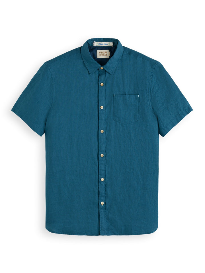 Scotch & Soda Short Sleeve Linen Shirt in Harbour Teal | Buster McGee