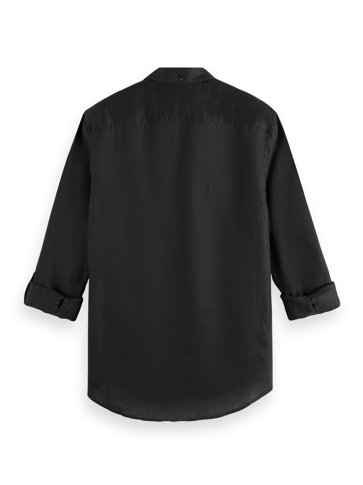 Scotch & Soda Linen Shirt with Roll up Sleeves in Black | Buster McGee