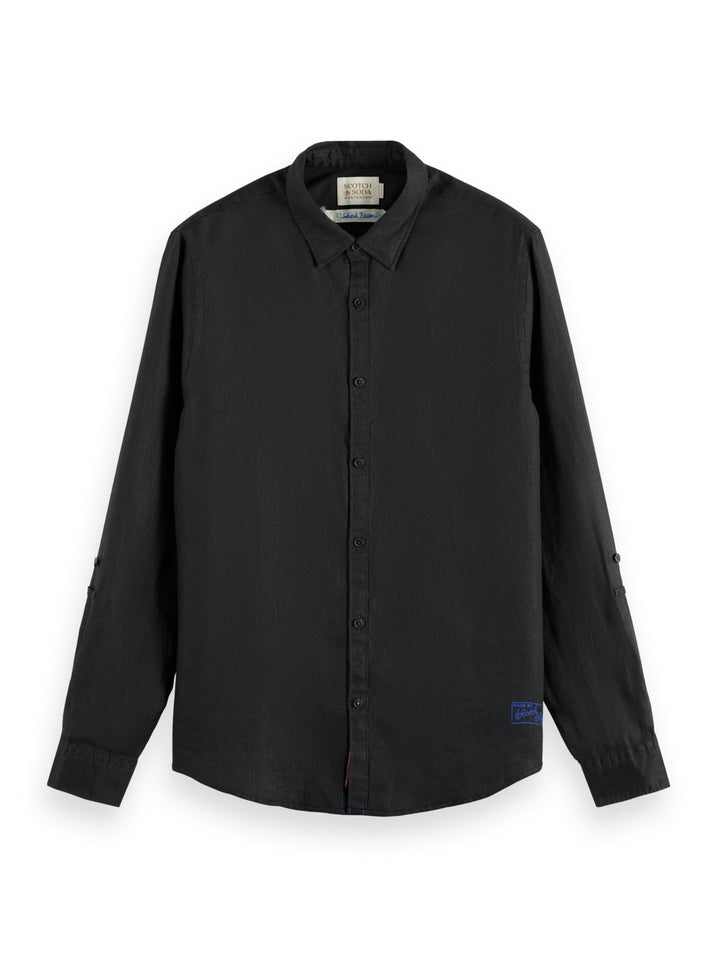 Scotch & Soda Linen Shirt with Roll up Sleeves in Black | Buster McGee