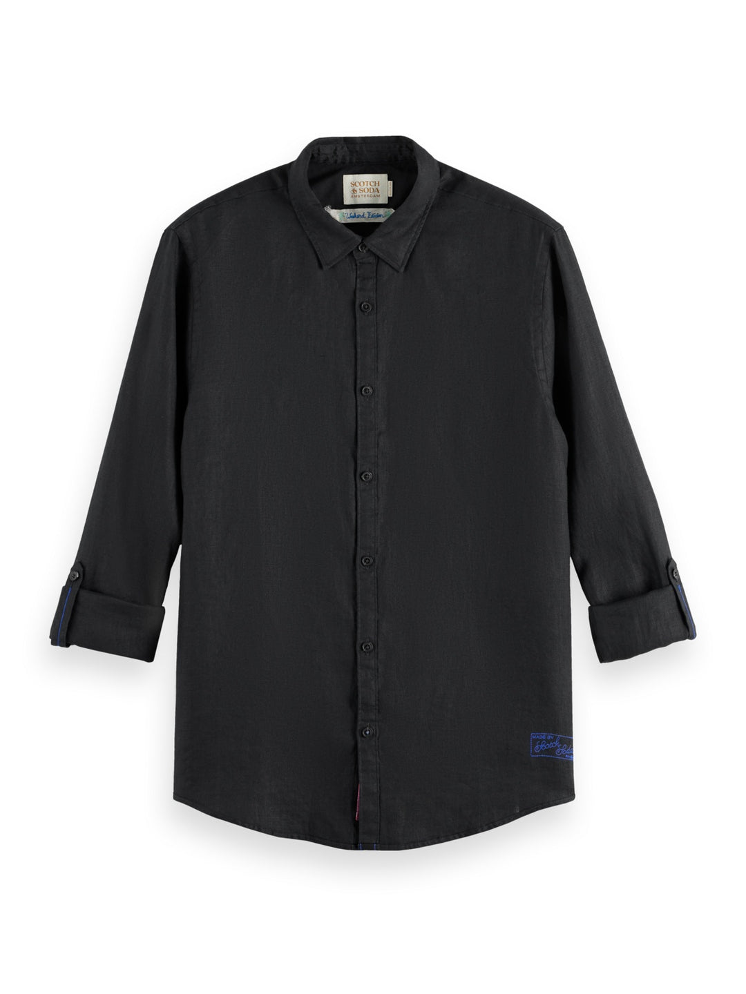 Scotch & Soda Linen Shirt with Roll up Sleeves in Black | Buster McGee