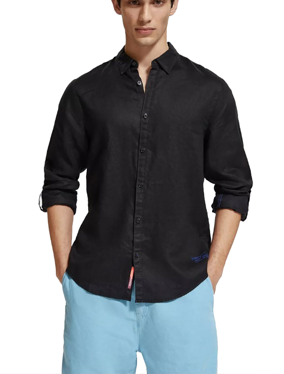 Scotch & Soda Linen Shirt with Roll up Sleeves in Black | Buster McGee