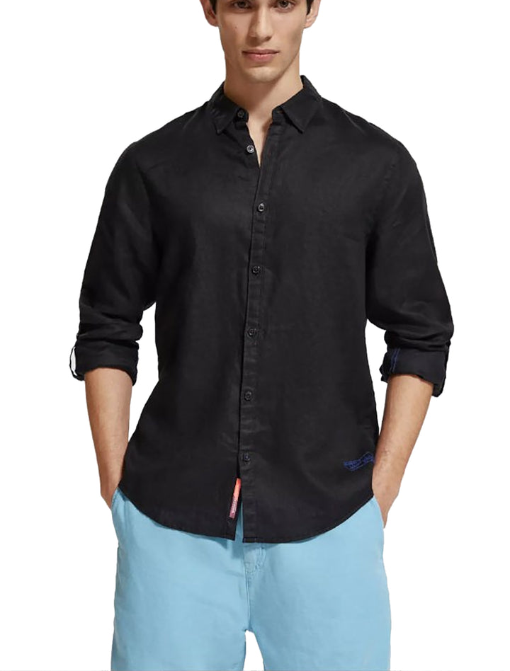 Scotch & Soda Linen Shirt with Roll up Sleeves in Black | Buster McGee