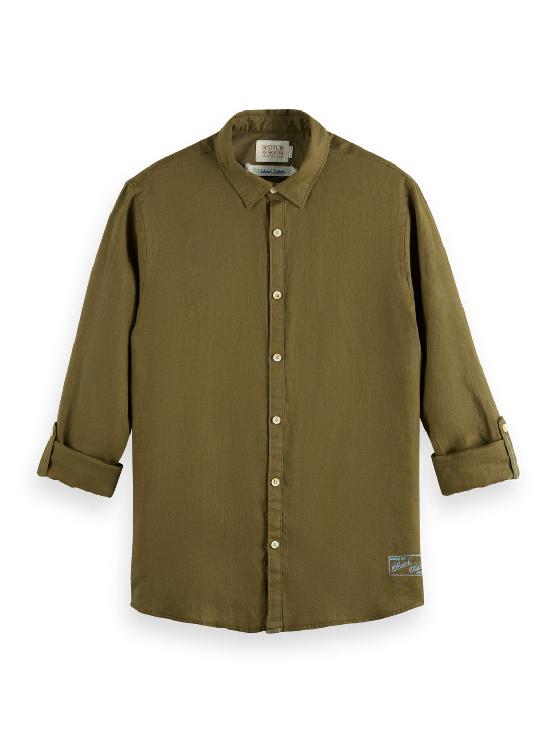 Scotch & Soda Linen Shirt with Roll up Sleeves in Algae | Buster McGee