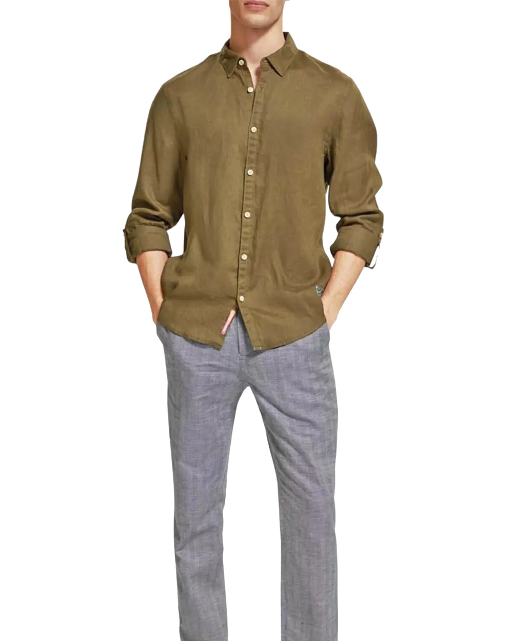 Scotch & Soda Linen Shirt with Roll up Sleeves in Algae | Buster McGee