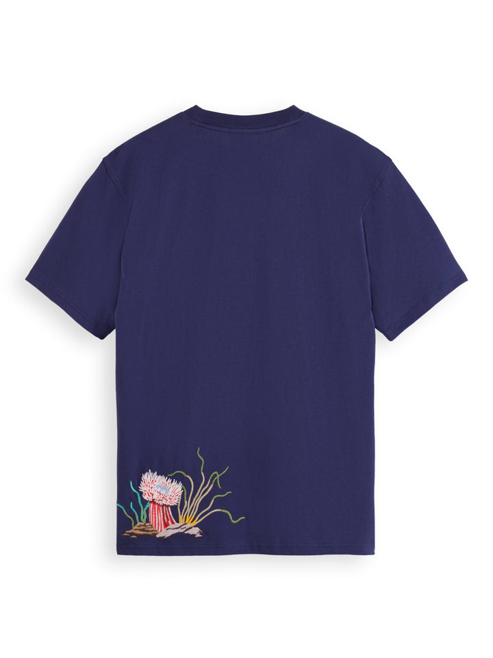 Scotch & Soda Embroidered Coral Tee in Navy Blue | Buster McGee