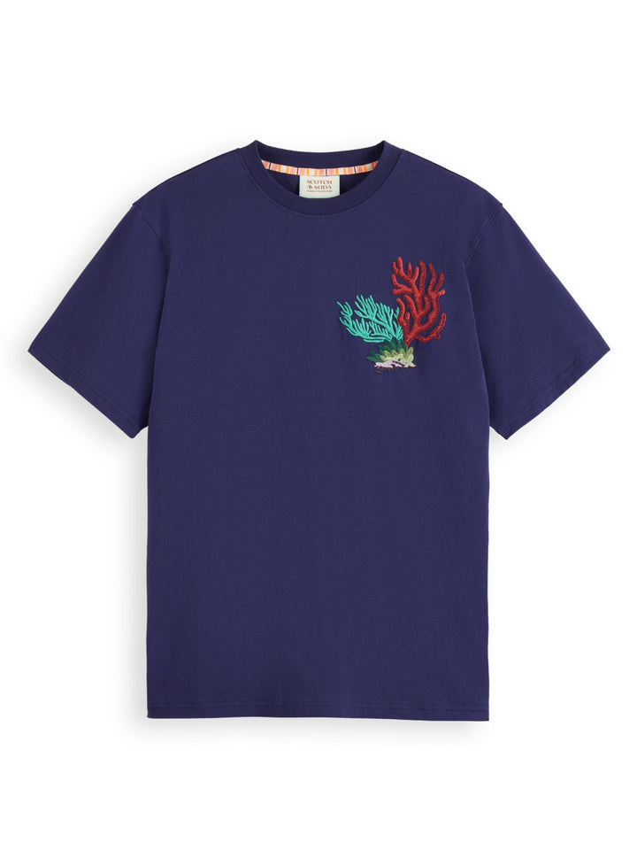 Scotch & Soda Embroidered Coral Tee in Navy Blue | Buster McGee