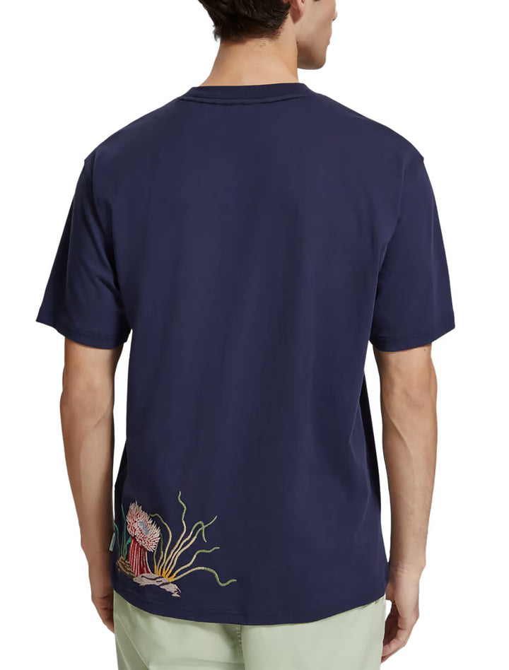 Scotch & Soda Embroidered Coral Tee in Navy Blue | Buster McGee